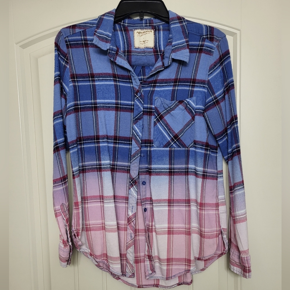 Arizona Jean Co Flannel Shirt. Size L - colors blue, white, and pink